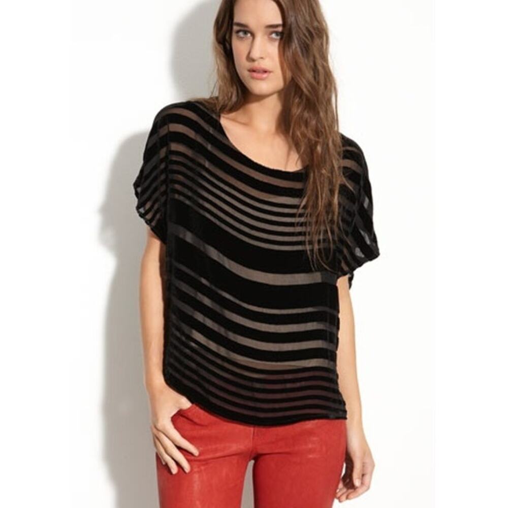 Joie Perston Silk Blend Striped Velvet Sheer Flowing Layered Blouse